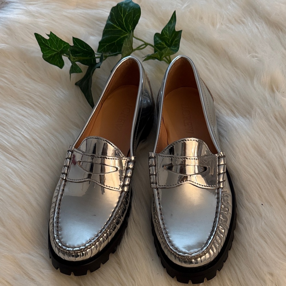 J. Crew Silver Genuine Leather Loafers🔥NWOT